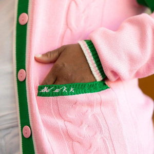 A|K|A Embroidered <b>Cable</b> <b>Knit</b> Acrylic <b>Cardigan</b> Women's Greek Letter Sweater Button Down Premium Soft Cozy Stylish Casual Wear - Product Image 4