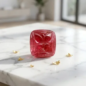 Turmalina Rosa Oscuro Natural AAA+ en Forma de Cojín, Gema Suelta Lisa para Joyería Artesanal con Tallado de Hojas - Product Image 4