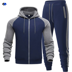 Winter Streetwear Fleece 2 Piece Set Men Tracksuits Pants with String and side pockets and Zippers Hoodie <b>Jogging</b> <b>Suits</b> For Men - Product Image 3