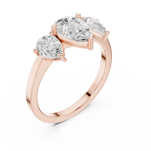 Bague de fiançailles classique en moissanite poire avec pierres latérales poire – Bague de demande en mariage à trois pierres en argent plaqué or rose pour elle - Product Image 4
