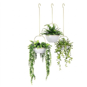 Juego de 4 macetas colgantes redondas minimalistas de metal, con recubrimiento en polvo blanco, para montar en la pared, para jardín interior. - Product Image 5