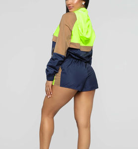 Conjunto Deportivo Corto para Mujer, Chaqueta Cortavientos con Bloques de Color, Transpirable, de Secado Rápido, Informal, a la Moda, para Verano - Product Image 2