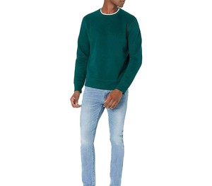 Sudadera de Cuello Redondo Verde para Hombre, Corte Regular, Tejido de Algodón, Color Sólido, Informal, para Otoño - Product Image 4