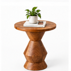 Table d'appoint ronde scandinave minimaliste en bois de manguier massif, fabriquée à la main, avec plateau amovible pour salon - Product Image 1