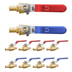10 Piece PEX Full Port Brass Ball Valve Set 1/2\" Quarter Turn with <b>Red</b> <b>Hot</b> & Blue Cold Indicators Sealed with PTFE - Product Image 1