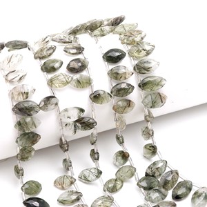 Perles de quartz rutilé noir naturel facettées en forme de marquise, perles de pierres précieuses percées sur le côté pour la fabrication de bijoux 7x12-8x13MM - Product Image 2