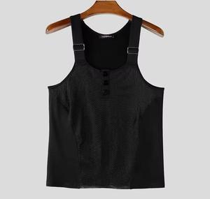 <b>Men's</b> <b>Mesh</b> Tank <b>Top</b> Square Collar Button Front Breathable Casual Knitted Spandex Polyester Style - Product Image 6