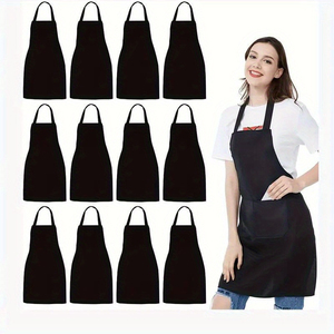 Tablier unisexe en coton avec poche, largeur 65 cm, longueur 70 cm, manches courtes, fermeture à boutons-pression, bretelles réglables pour restaurant et bar - Product Image 5