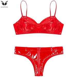 2026 Newest Adjustable <b>Strap</b> <b>Bra</b> Two Piece Leather Look Bralette and Zipper Front Briefs for Clubwear Women Leather <b>Bra</b> & Briefs - Product Image 3