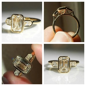 Premium Yellow White Rose Gold Silver Ladies <b>Ring</b> Emerald And Taper Cut 5 CTS Moissanite CVD Colour Stone <b>CZ</b> EGL Certified VVS2 - Product Image 2