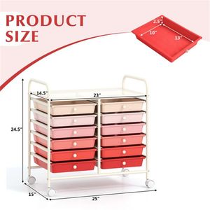 Carrello Portaoggetti a 12 Cassetti, 2 File, 10 Livelli, Cassetti Multicolore, 4 Ruote (2 con Freno), Telaio Bianco, Design Rosa Staccabile per Alimenti - Product Image 4