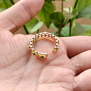 Fashionable emerald cz eternity <b>ring</b> 18k gold plated filigree <b>adjustable</b> open band brass metal wholesale women jewelry gift - Product Image 3