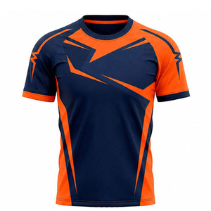 Ensemble de tenue de handball personnalisé pour hommes, col en V, bleu marine et orange, anti-humidité, pour équipes nationales et sportives, vente en gros - Product Image 5