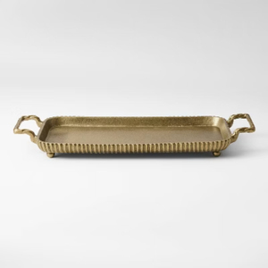 Bandeja de servir rectangular de aluminio dorado con asas, bandeja decorativa acanalada con base de metal para hotel, mesa de café, boda - Product Image 1