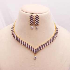 Gold Geometric Choker Necklace Set 22K Gold Plated Brass Pink Ruby CZ Collar Necklace Gift For Her Factory Price - Product Image 1