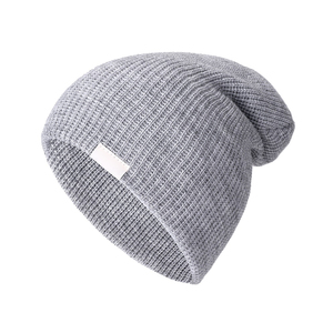 Wholesale Slouchy Beanie Hat Waffle Knit <b>Winter</b> <b>Caps</b> Custom Soft Woven Label Plain Blank Skull <b>Cap</b> Grey Melange Knitwear - Product Image 1