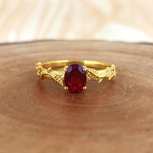 <b>Garnet</b> Engagement <b>Ring</b> Oval Red Stone <b>Ring</b> 925 Sterling <b>Silver</b> 14K Gold Plated Promise Jewelry Gift - Product Image 1