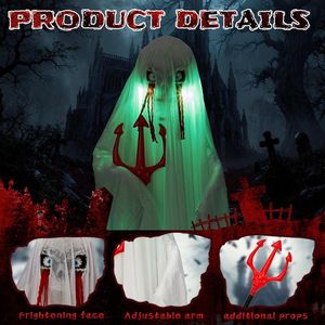 Fantasma Animatronico di Halloween a Grandezza Naturale (1,3 m) con Tridente, Luci Verdi Attivate dal Suono, Decorazioni per Feste all'Aperto - Product Image 5