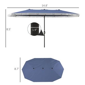 Ombrellone da Giardino Extra Large Blu Scuro da 4,5m con Frange e Manovella - Protezione UPF30+ (Raggio 2,7m-3m) - Product Image 3