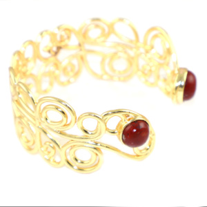 Unique Style <b>Red</b> Jasper Gemstone Royal Texture Pattern Wire 22k Gold Plated Adjustable Bangle <b>Bracelets</b> Jewelry Women Wholesale - Product Image 2