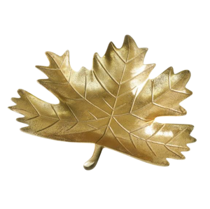 Plat de service en laiton pur de luxe, fait main, finition dorée, en forme de feuille, pour la maison et les tables de mariage, plat à fruits secs - Product Image 5