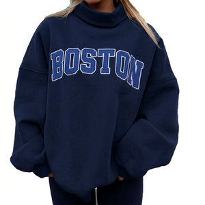 Custom Embroidered Mockneck Sweatshirt Oversized Cotton Fleece Pullover Warm Winter Casual Streetwear Logo <b>Top</b> - Product Image 1
