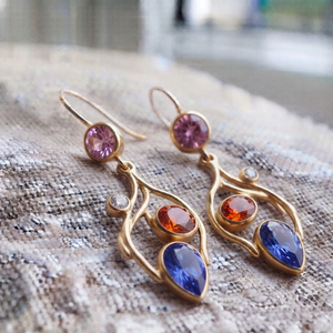 18K Gold Plated Sterling Silver Fine Dangle Teardrop Drop Earrings Bezel Set Vintage Style IGI Certified for Women - Product Image 1