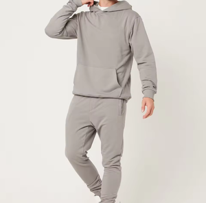 Men’s Taupe Hoodie Tracksuit Set – <b>Plain</b> <b>Sweatshirt</b> Jogger Set Custom Logo Minimalist Casual Sportswear Two Piece - Product Image 2