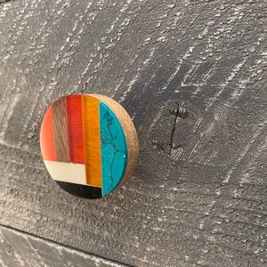 Poignée de meuble en résine et bois, style bohème, motif mosaïque, color block, faite à la main, pour tiroir, ronde, avec design géométrique - Product Image 6