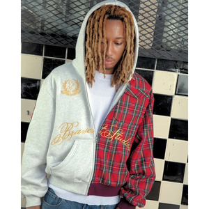 Nouveau sweat à capuche zippé brodé à carreaux bicolores, style urbain européen et américain, design chaud, collection automne/hiver - Product Image 4
