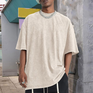 เสื้อยืดสตรีทแวร์ดีไซน์ล่าสุดสำหรับผู้ชาย ทรงโอเวอร์ไซส์ ล้างสีแบบแอซิดวอช สีพื้น ไซส์ผู้ใหญ่ เสื้อยืดทรงโอเวอร์ไซส์ ล้างสีแบบแอซิดวอช - Product Image 2