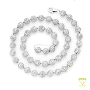 Cadena de cuentas redondas alternadas de plata de ley 925 con diamantes de moissanita de lujo, joyería hip hop para compradores mayoristas - Product Image 4