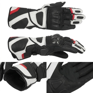 Gants de moto en cuir noir, blanc et rouge, à doigts entiers, pour une protection optimale des motards - Product Image 6