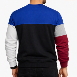 Sudadera de Cuello Redondo para Hombre, Color Sólido, con Bloques de Color, Logotipo Bordado, Corte Holgado, Informal, para Invierno, 100% Algodón - Product Image 3