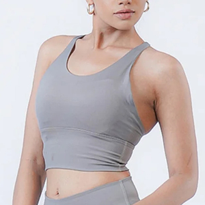 Sujetador deportivo sin costuras de color liso para mujer, cuello redondo, espalda cruzada, soporte medio, ropa deportiva para yoga, transpirable, de elastano y poliéster - Product Image 4