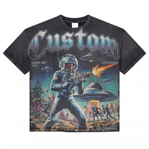 300Gsm Oversized Heavyweight Acid Wash T-shirt Distressed Graphic Print Rhinestone Vintage Hip Hop Streetwear Mens <b>Tshirts</b> - Product Image 3