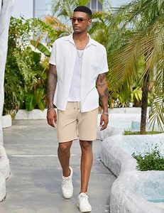 Men's Moisture-Wicking <b>Stretch</b> Chino <b>Shorts</b> Front Custom Logo Button Fly Casual Mid Waist Polyester Summer Wear - Product Image 5