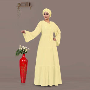 Kaftan chic et modeste en rayonne, coupe maxi à volants et col rond, design décontracté pour l'Aïd et les tenues décontractées de villégiature - Product Image 4