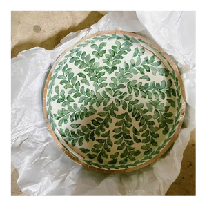 Eco Friendly Natural Rattan Serving <b>Tray</b> with Mother of Pearl Inlay | Floral & Christmas Pattern Breakfast Drinks and <b>Snack</b> <b>Tray</b> - Product Image 1