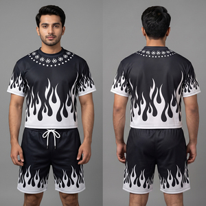 Wholesale Custom for Summer Men's Breathable Polyester/Cotton Fashion Trend Short Sleeved T-shirt Casual Shorts - Product Image 1