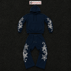Ensemble de survêtement bleu marine à motif étoile pour homme, sweat-shirt à capuche et pantalon de jogging, streetwear décontracté - Product Image 5