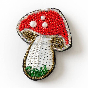 Mushroom Embroidered <b>Sequin</b> Pearl Brooch Seed Beads Lapel <b>Jackets</b> Bags Hats Custom Wholesale Silver Plated Plating - Product Image 2