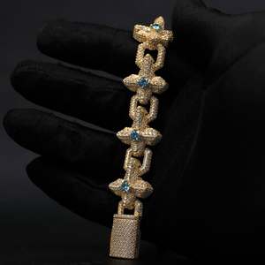 925 Sterling Silver Moissanite Hip Hop <b>Chain</b> Bracelet Gold Plated <b>Iced</b> <b>Out</b> Cross Link Round Brilliant Cut for Gift Party - Product Image 3