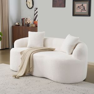 Divano a Due Posti Curvo Bianco Crema per Spazi Piccoli con Braccioli Rotondi e 2 Cuscini per Camera da Letto o Soggiorno - Product Image 5