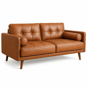 Sofá de Cuero Genuino de Primera Calidad, Sofá de 2 Plazas de Estilo Moderno de Mediados de Siglo, Muebles de Cuero para Sala de Estar, Hogar, Hotel y Salón - Product Image 2