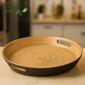 Plateau de service en bambou fait à la main pour utilisation en restaurant - Écologique, imperméable, durable avec des poignées robustes pour un transport facile - Product Image 2