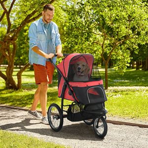 Adjustable Canopy Pet Stroller for <b>Small</b> and Medium Dogs with Safety Tether and Storage <b>Basket</b> Red Pet Carriers - Product Image 2