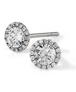 ต่างหูเพชรทรงกลมแบบฝังเพชรรอบวง (เพชรธรรมชาติ) ทองคำ 10K - Product Image 1