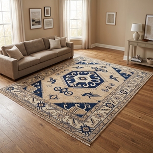 Alfombra de Lana Oushak Hecha a Mano con Diseño Navajo Clásico, Antideslizante, de Pelo Corto y Grosor Medio para Sala de Estar, Hotel, Venta al Por Mayor - Product Image 1