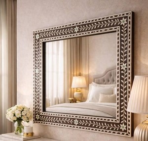 Cadre de miroir de luxe en os incrusté, miroir mural décoratif, cadre artisanal fait main, décoration intérieure, miroir de vanité, miroir en os incrusté - Product Image 1
